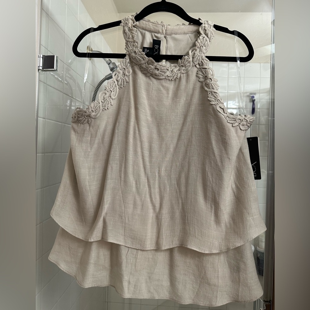BCX Cream Lace Halter Blouse